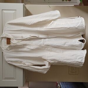 White Cotton Linen Distressed Seams Out Lightweight Jacket Size M